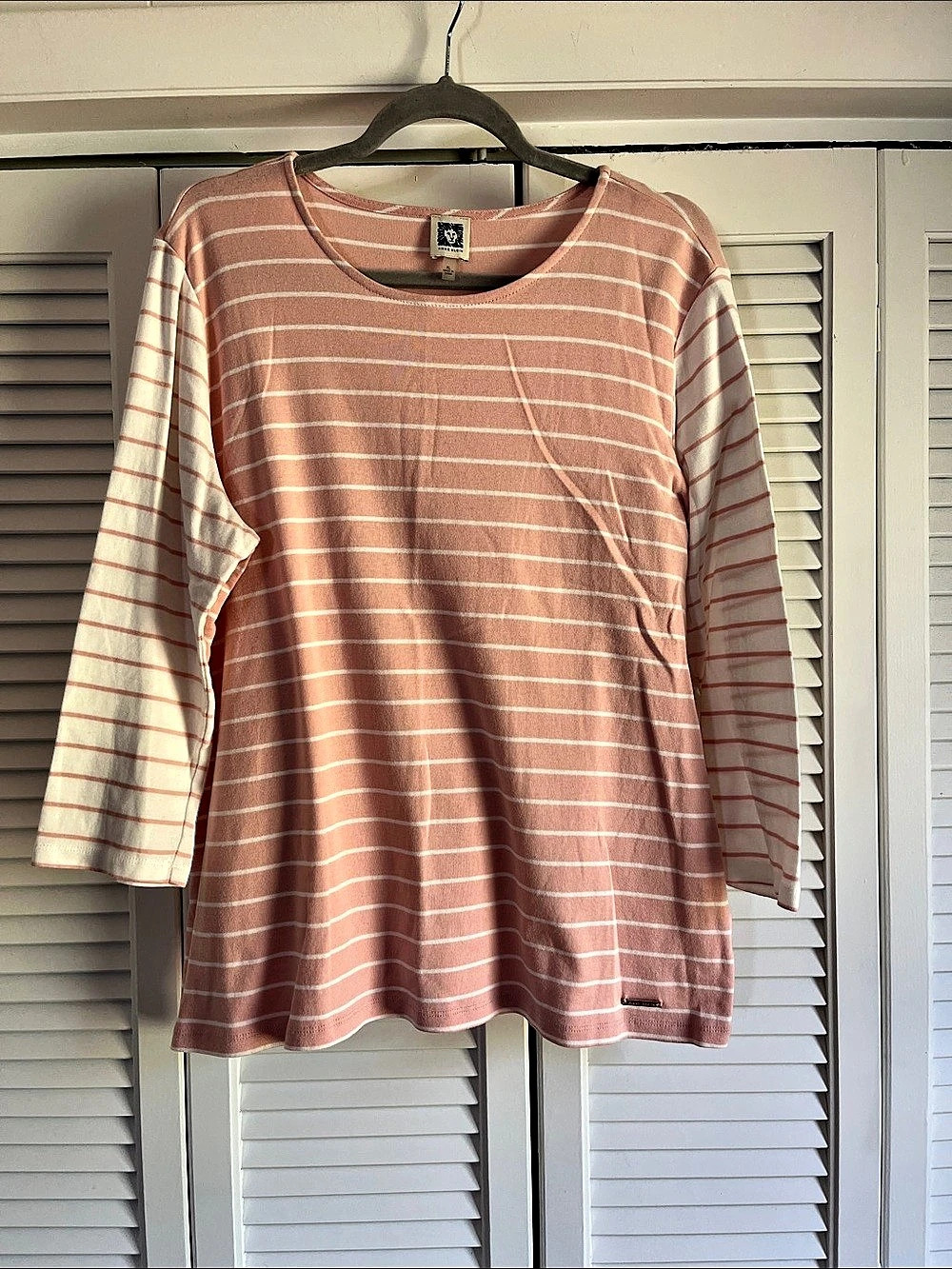 Anne Klein Striped 3/4 Sleeve Top in Pink & White XL Like New